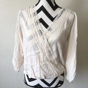 Cream Crochet Surplice Blouse